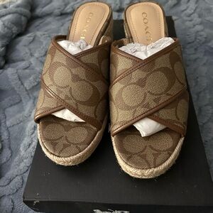 Coach Sloan Signature Espadrille Sandals Slides Khaki/Saddle